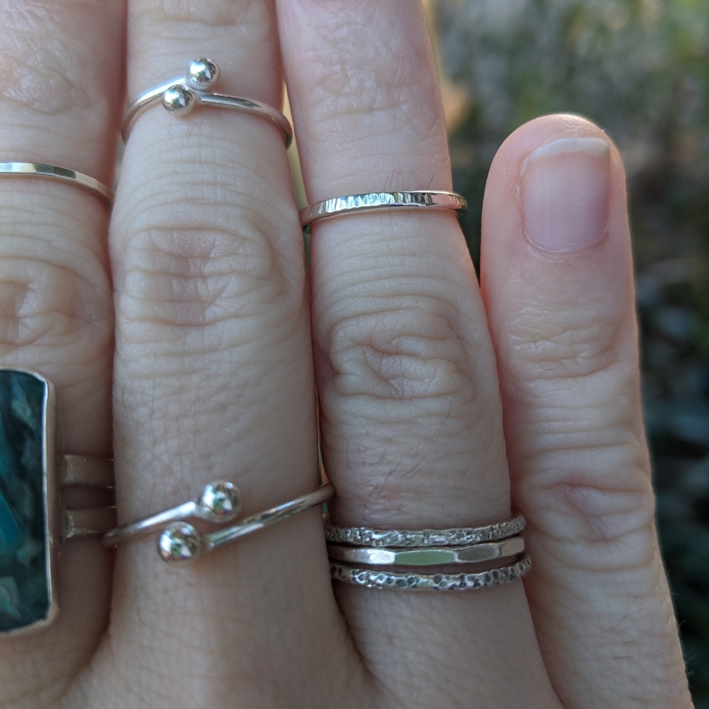 2 Mini Stackable Handmade Sterling Silver Bone Rings - Picture 4 of 7